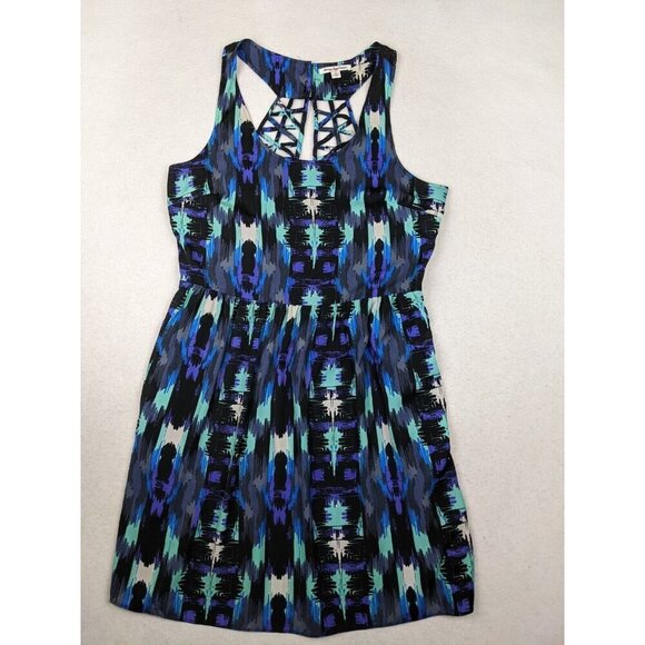 AMERICAN EAGLE OUTFITTERS - WOMEN'S BLUE PRINT SILKY TEXTURED DRESS - SIZE 12 - Picture 2 of 7